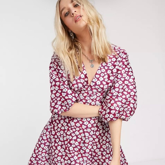 New Topshop RedDaisy Mini Floral Summer Dress Size 4 - Picture 1 of 7